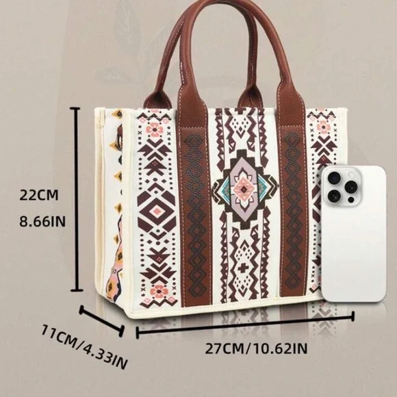 Brown and Cream Geometric Tote Bag Set - Picture 4 of 6